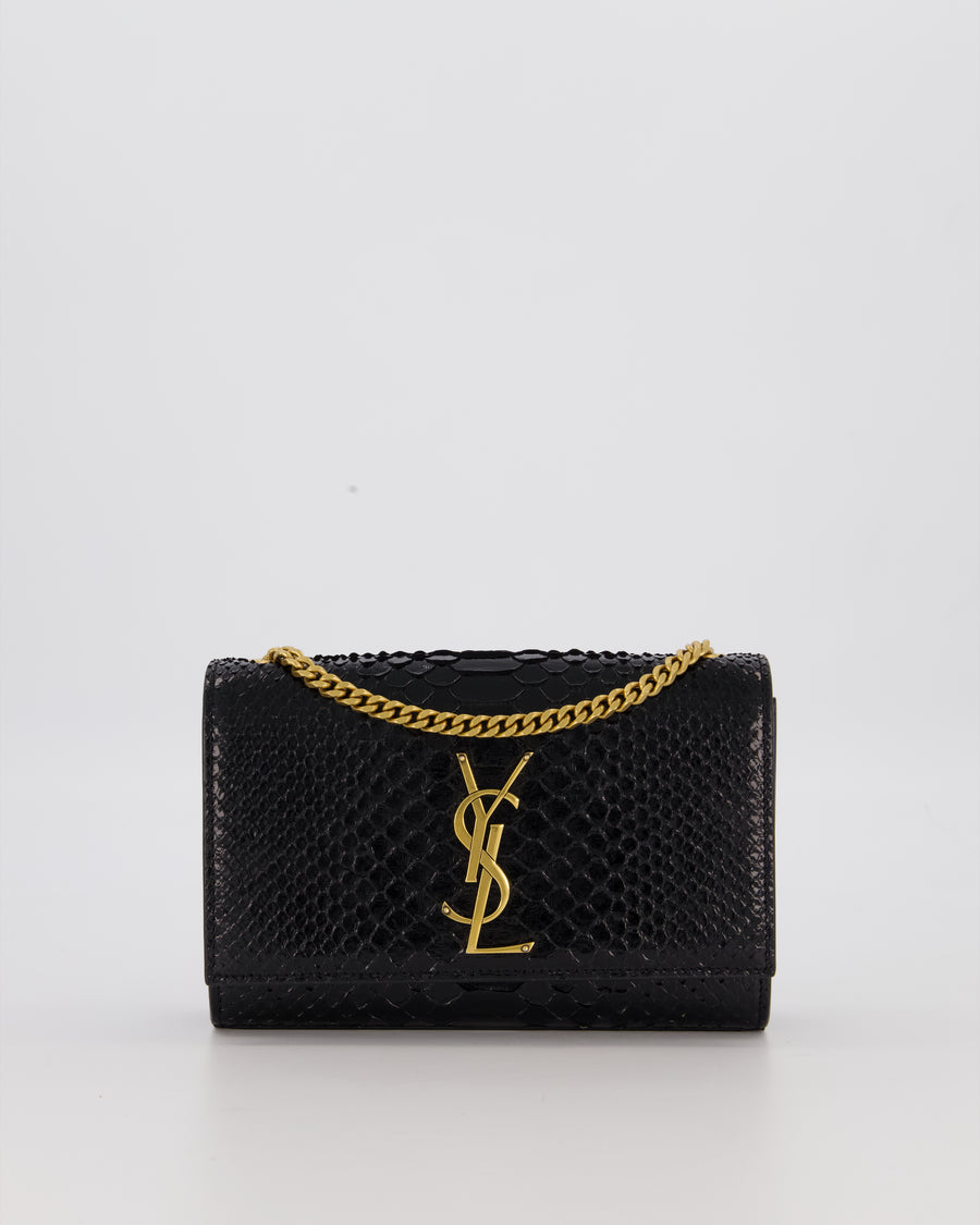 Saint Laurent Kate Monogram Chain Wallet Bag in Black Python-Effect Leather with Gold Hardware