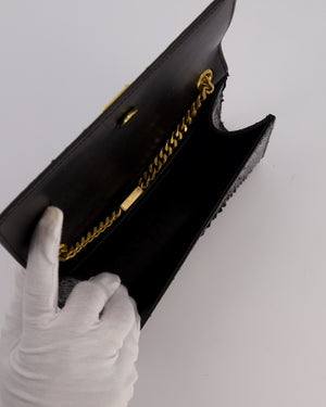 Saint Laurent Kate Monogram Chain Wallet Bag in Black Python-Effect Leather with Gold Hardware