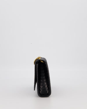 Saint Laurent Kate Monogram Chain Wallet Bag in Black Python-Effect Leather with Gold Hardware