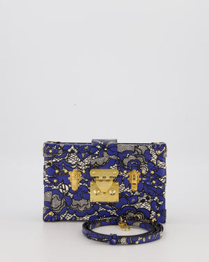 Louis Vuitton Blue Lace Floral Petite Malle Bag in Calfskin Leather With Gold Hardware