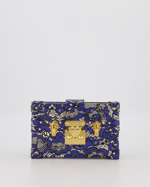 Louis Vuitton Blue Lace Floral Petite Malle Bag in Calfskin Leather With Gold Hardware