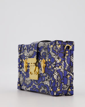 Louis Vuitton Blue Lace Floral Petite Malle Bag in Calfskin Leather With Gold Hardware