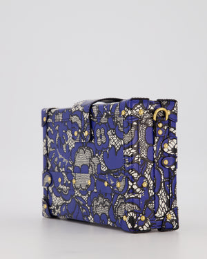 Louis Vuitton Blue Lace Floral Petite Malle Bag in Calfskin Leather With Gold Hardware