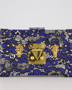 Louis Vuitton Blue Lace Floral Petite Malle Bag in Calfskin Leather With Gold Hardware