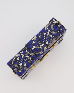 Louis Vuitton Blue Lace Floral Petite Malle Bag in Calfskin Leather With Gold Hardware