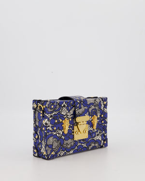 Louis Vuitton Blue Lace Floral Petite Malle Bag in Calfskin Leather With Gold Hardware