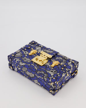 Louis Vuitton Blue Lace Floral Petite Malle Bag in Calfskin Leather With Gold Hardware