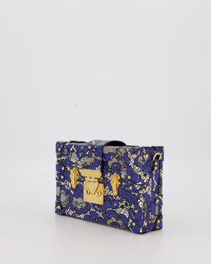 Louis Vuitton Blue Lace Floral Petite Malle Bag in Calfskin Leather With Gold Hardware