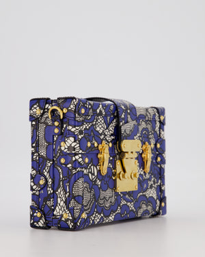 Louis Vuitton Blue Lace Floral Petite Malle Bag in Calfskin Leather With Gold Hardware