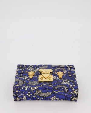 Louis Vuitton Blue Lace Floral Petite Malle Bag in Calfskin Leather With Gold Hardware