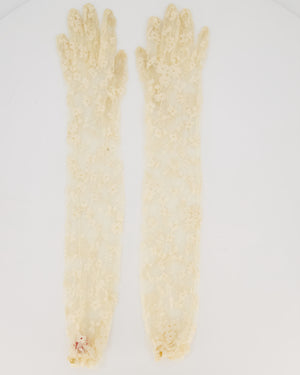 Valentino Elbow Floral Lace Gloves in Butter Yellow