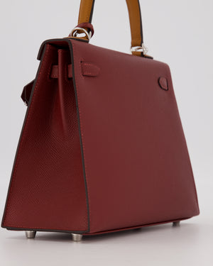 *HOT* Hermès Kelly 25 Sellier Tricolour Bag in Rouge H, Gold, & Bai Brun Epsom Leather and Palladium Hardware
