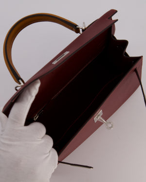 *HOT* Hermès Kelly 25 Sellier Tricolour Bag in Rouge H, Gold, & Bai Brun Epsom Leather and Palladium Hardware