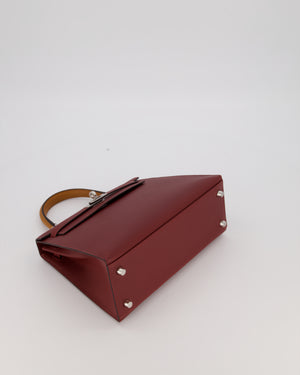 *HOT* Hermès Kelly 25 Sellier Tricolour Bag in Rouge H, Gold, & Bai Brun Epsom Leather and Palladium Hardware