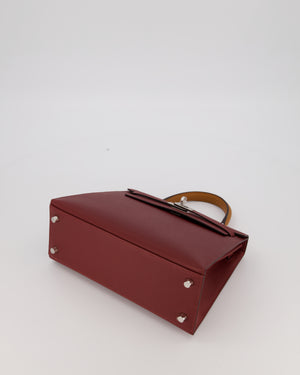 *HOT* Hermès Kelly 25 Sellier Tricolour Bag in Rouge H, Gold, & Bai Brun Epsom Leather and Palladium Hardware
