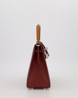 *HOT* Hermès Kelly 25 Sellier Tricolour Bag in Rouge H, Gold, & Bai Brun Epsom Leather and Palladium Hardware