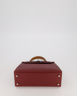 *HOT* Hermès Kelly 25 Sellier Tricolour Bag in Rouge H, Gold, & Bai Brun Epsom Leather and Palladium Hardware