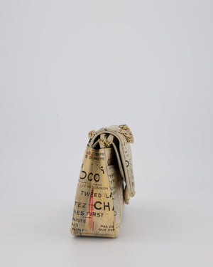 Chanel S/S 2015 Beige Graffiti Newspaper Print Classic Medium Double Flap Bag in Lambskin Leather with Brushed Gold Hardware