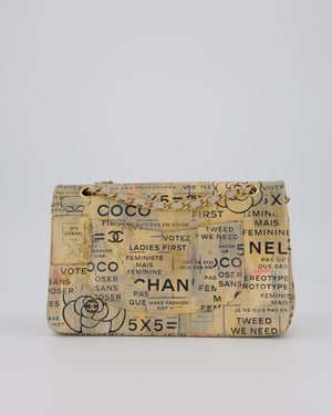 Chanel S/S 2015 Beige Graffiti Newspaper Print Classic Medium Double Flap Bag in Lambskin Leather with Brushed Gold Hardware