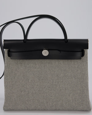 *HOT* Hermès Herbag 31 Zip Bag in Ecru/Noir Criss Viking Canvas, Noir Vache Hunter Leather with Palladium Hardware
