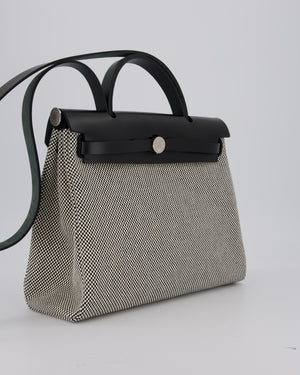 *HOT* Hermès Herbag 31 Zip Bag in Ecru/Noir Criss Viking Canvas, Noir Vache Hunter Leather with Palladium Hardware