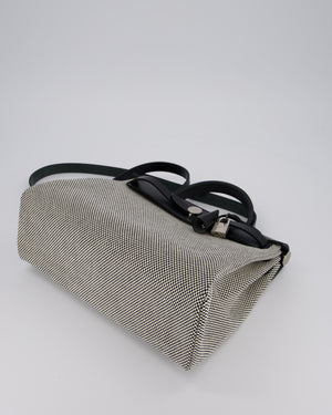 *HOT* Hermès Herbag 31 Zip Bag in Ecru/Noir Criss Viking Canvas, Noir Vache Hunter Leather with Palladium Hardware