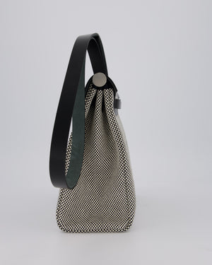 *HOT* Hermès Herbag 31 Zip Bag in Ecru/Noir Criss Viking Canvas, Noir Vache Hunter Leather with Palladium Hardware