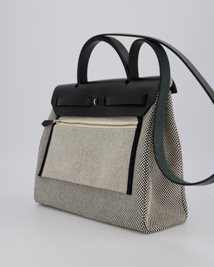 *HOT* Hermès Herbag 31 Zip Bag in Ecru/Noir Criss Viking Canvas, Noir Vache Hunter Leather with Palladium Hardware