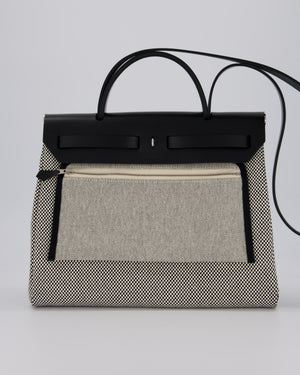 *HOT* Hermès Herbag 31 Zip Bag in Ecru/Noir Criss Viking Canvas, Noir Vache Hunter Leather with Palladium Hardware