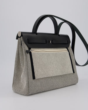*HOT* Hermès Herbag 31 Zip Bag in Ecru/Noir Criss Viking Canvas, Noir Vache Hunter Leather with Palladium Hardware