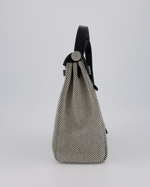 *HOT* Hermès Herbag 31 Zip Bag in Ecru/Noir Criss Viking Canvas, Noir Vache Hunter Leather with Palladium Hardware