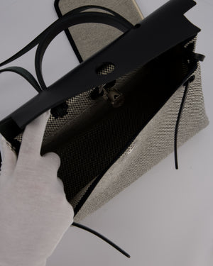 *HOT* Hermès Herbag 31 Zip Bag in Ecru/Noir Criss Viking Canvas, Noir Vache Hunter Leather with Palladium Hardware
