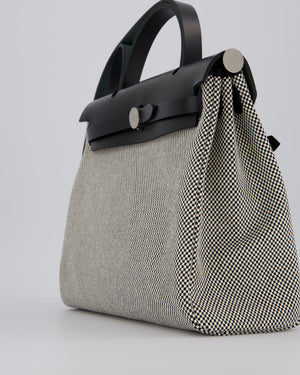 *HOT* Hermès Herbag 31 Zip Bag in Ecru/Noir Criss Viking Canvas, Noir Vache Hunter Leather with Palladium Hardware