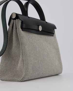 *HOT* Hermès Herbag 31 Zip Bag in Ecru/Noir Criss Viking Canvas, Noir Vache Hunter Leather with Palladium Hardware