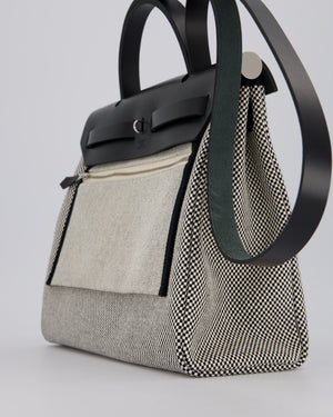 *HOT* Hermès Herbag 31 Zip Bag in Ecru/Noir Criss Viking Canvas, Noir Vache Hunter Leather with Palladium Hardware