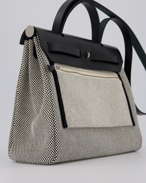 *HOT* Hermès Herbag 31 Zip Bag in Ecru/Noir Criss Viking Canvas, Noir Vache Hunter Leather with Palladium Hardware