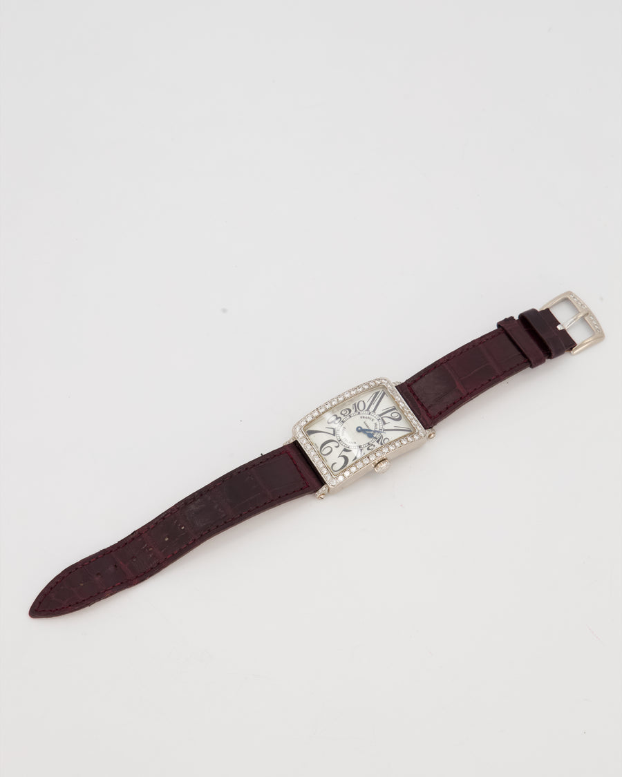Franck Muller Long Island Diamond Case Watch with Burgundy Alligator Bracelet
