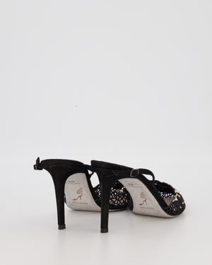 Rene Caovilla Black Lace Patterned Pointed Toe Heels with Pearls & Crystal Embellishments Detail Size EU 40.5