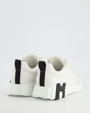 Hermès Bouncing Trainers in White Calfskin and Suede with Black H Logo Detail Size EU 38.5