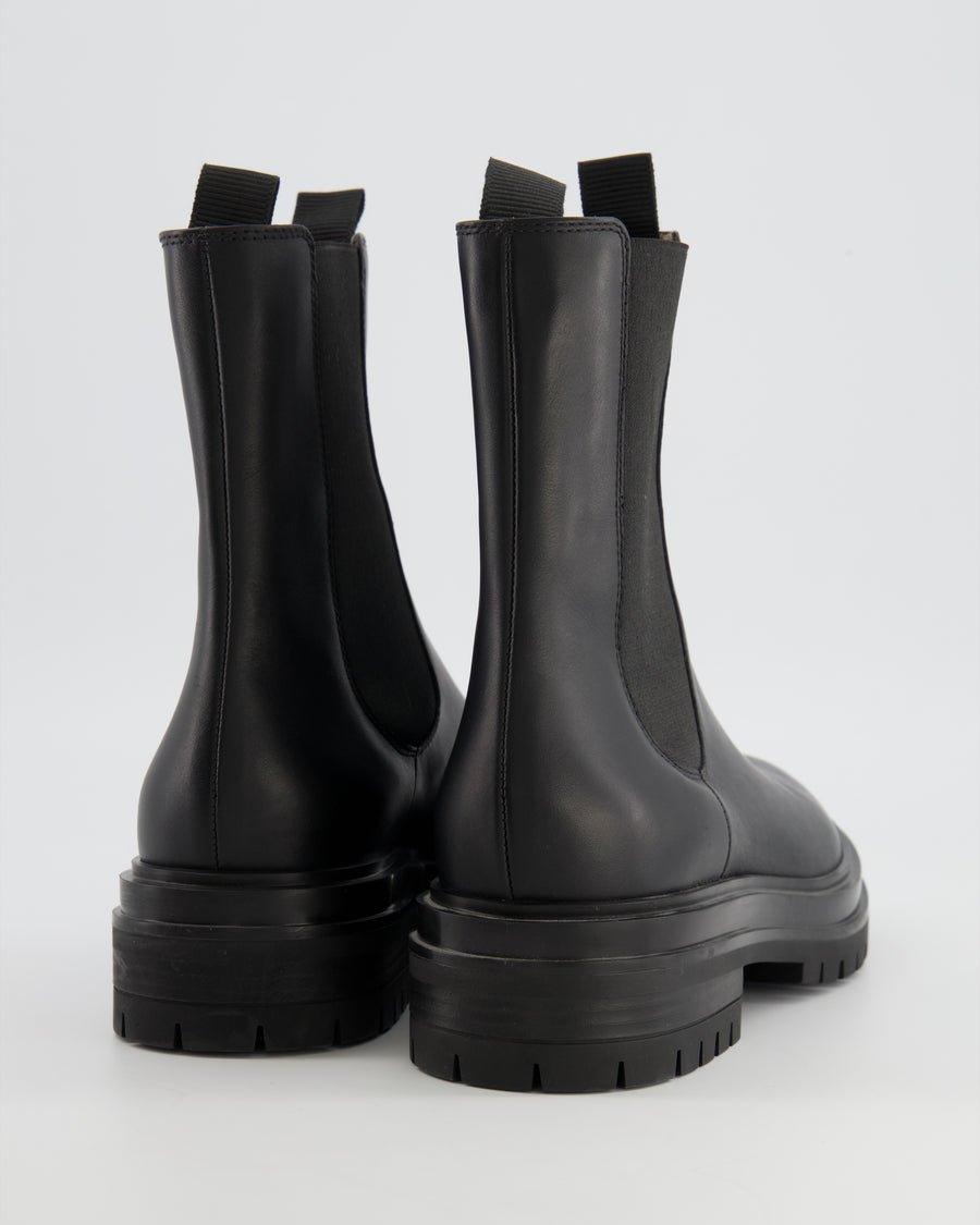 Gianvito Rossi Black Leather Chester Chelsea Ankle Boots Size EU 38