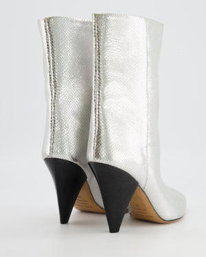 Isabel Marant Silver Metallic Python Embossed Leather Locky Heeled Boots with Black Heel Size EU 38 RRP £800