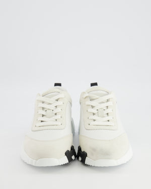 Hermès Bouncing Trainers in White Calfskin and Suede with Black H Logo Detail Size EU 38.5