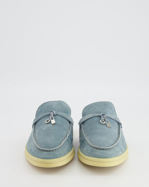 Loro Piana Babouche Charms Walk Mules in Light Blue Suede Size EU 38.5
