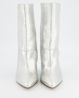 Isabel Marant Silver Metallic Python Embossed Leather Locky Heeled Boots with Black Heel Size EU 38 RRP £800