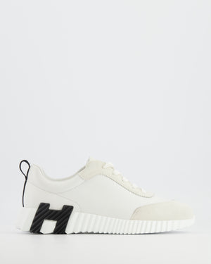 Hermès Bouncing Trainers in White Calfskin and Suede with Black H Logo Detail Size EU 38.5