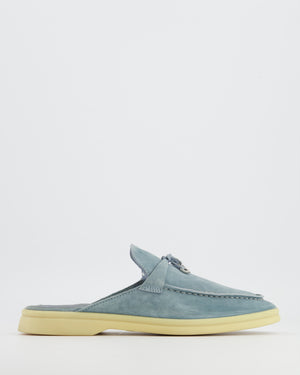 Loro Piana Babouche Charms Walk Mules in Light Blue Suede Size EU 38.5