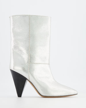 Isabel Marant Silver Metallic Python Embossed Leather Locky Heeled Boots with Black Heel Size EU 38 RRP £800