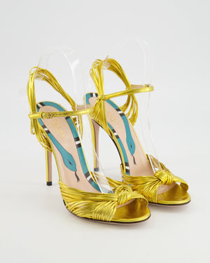 Gucci Gold Metallic Allie Knot Heeled Sandals Size EU 37