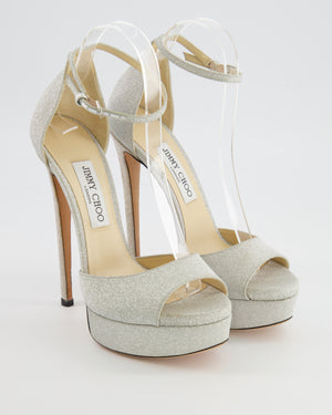 Jimmy Choo Silver Glitter Max 150 Heeled Platform Sandals Size EU 38