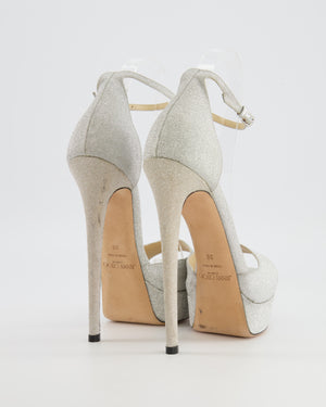 Jimmy Choo Silver Glitter Max 150 Heeled Platform Sandals Size EU 38